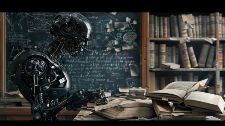 Robô humanoide em laboratório mistura tecnologia moderna e elementos do Frankenstein.